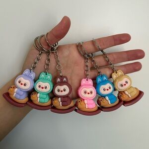 6 PCs Rubber Labubu Keychain. Colorful Animal Keychain Set. Fun charms for party
